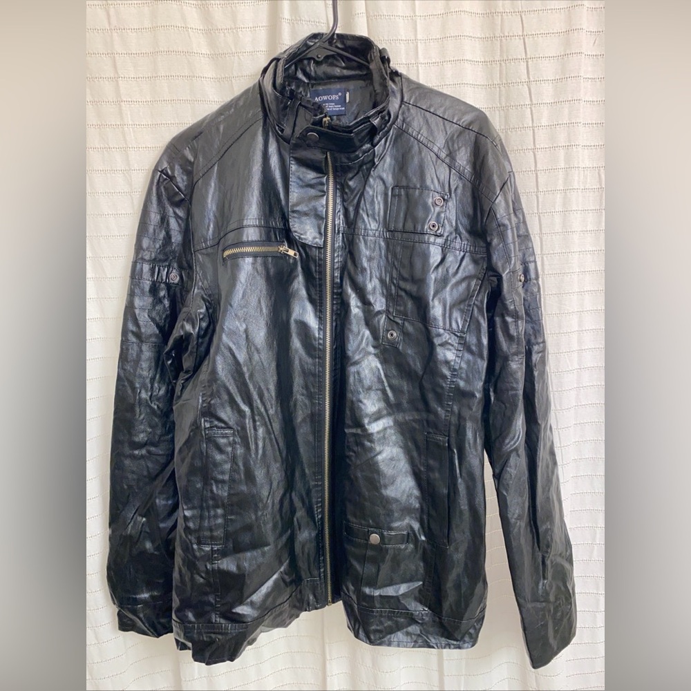 aowofs jacket Xxl Black Zip Edgy Men’s Faux Leather Riding Motor Going Out Party